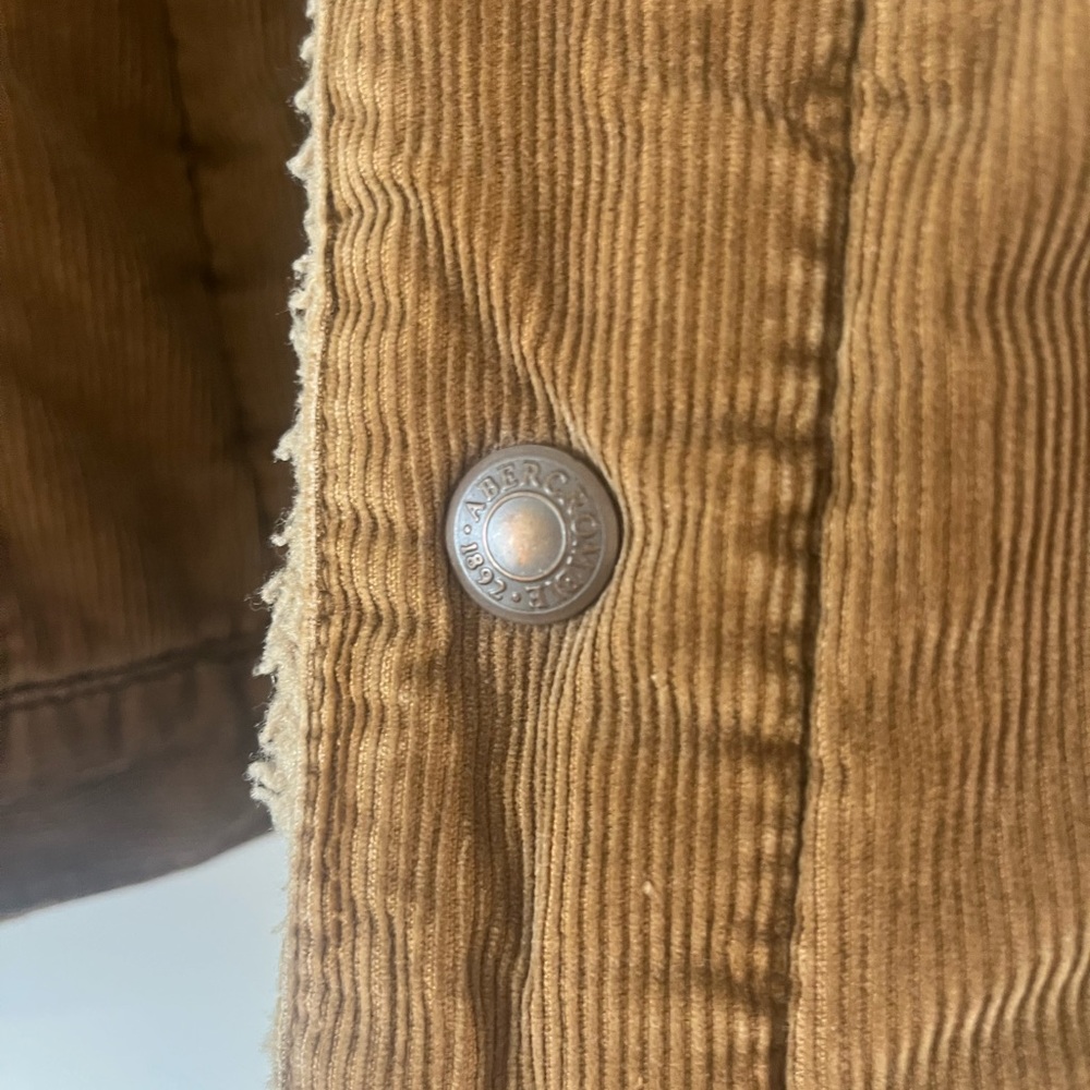 Vintage Abercrombie & Fitch Tan Brown Corduroy Trucker Jacket Sherpa Lined Coat - Picture 7 of 15